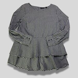 HALOGEN Black White Gingham Check Dip Ruffled Hem Size M